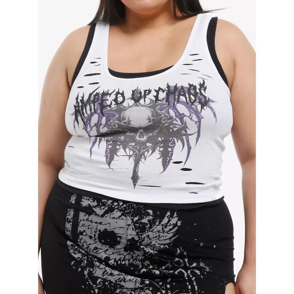 Social Collision Amped Up Chaos Skull Layered Girls Tank Top Plus Size